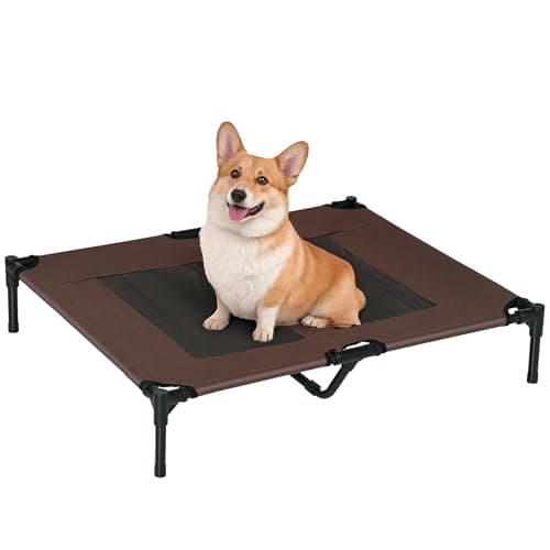 Image of PawHut Large Raised Dog Bed Cat Elevated Lifted Cooling Portable Camping Basket Outdoor Indoor Mesh Pet Cot Metal Frame Brown