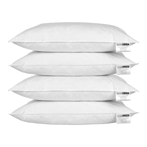 Image of HOMESCAPES - White Duck Feather Pillow Pack of 4 Pillows (Set of 2 Pairs) - Machine Washable - Hypo Allergenic & Anti Dust Mite RDS Certified.