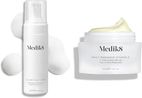 Image of Medik8 Clarifying Foam (150ml) & Daily Radiance Vitamin C (50ml)- Refreshing AHA/BHA Blemish Cleanser & 2-in-1 SPF & Face Moisturiser C-Tetra Cream SPF 30