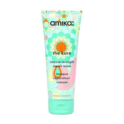 Image of amika the kure intense strength repair hair mask - strengthening hair care for dry, damaged strands - rich deep conditioner enriched with bond fortifying technology to help reduce breakage (100 ml)
