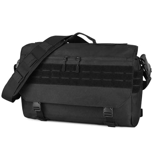 Image of HUNTVP Messenger Bag, Men's Cross Body Shoulder 15-Inch Laptop Large Satchel Bags for Men and Women Work, School, Travelling, College, Commuting, Daily Use (Black-L