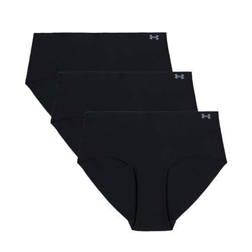 Image of Under Armour Women's 3-Pack Pure Stretch No Show Hipster Underwear, All-Day Comfort & Ultra-Soft Fit, Black - Core, S