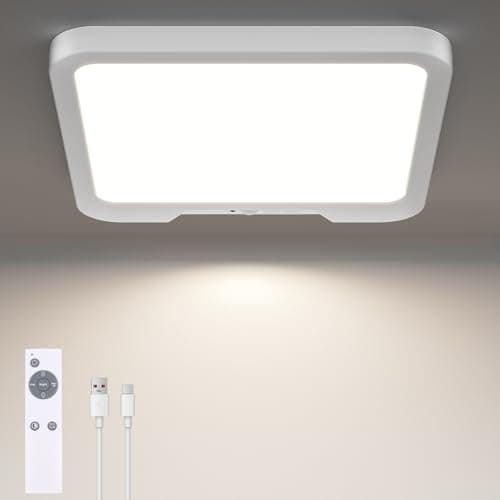 Image of Birnetek® Rechargeable Ceiling Light with Remote, 8000mAh Battery Ceiling Lights, Cordless (3000K, 4500K, 6000K), LED Ceiling Light with Motion Sensor for Bathroom Loft, Shed, Garage