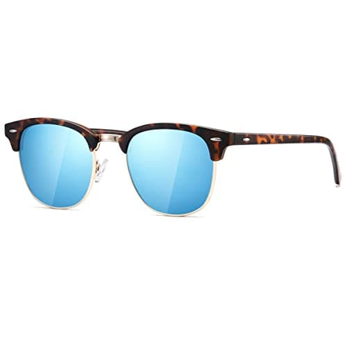 Image of kimorn Polarized Sunglasses Unisex Retor Semi-Rimless Frame Classic Eyewear AE0550 (Matte Tortoiseshell Blue Lens, 52)