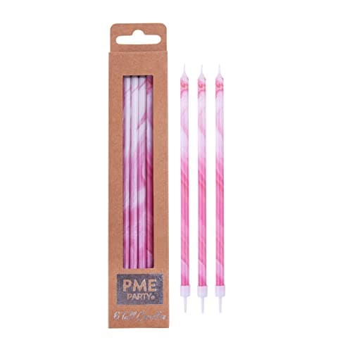 Image of PME Pink Marble Candles with White Holders, 18 cm, Set of 6