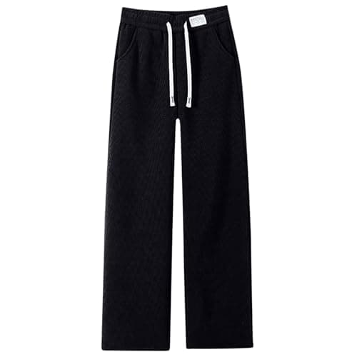 Image of NSICBMNO Black Wide Leg Trousers for Women UK Fleece Lined Leggings Ladies Elasticated Waist Joggers Tracksuit Jogging Bottoms with Pockets Baggy Joggers Y2K Activewear for Work Travel Loungwear