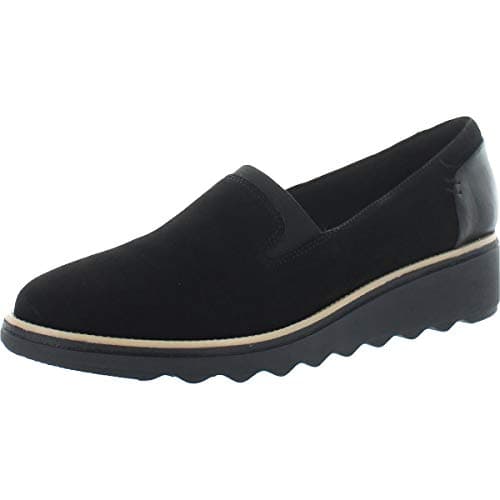 Image of Clarks Sharon Dolly, Women’s Loafers, Black Suede W/Dark Tan Welt, 6 UK (39.5 EU)