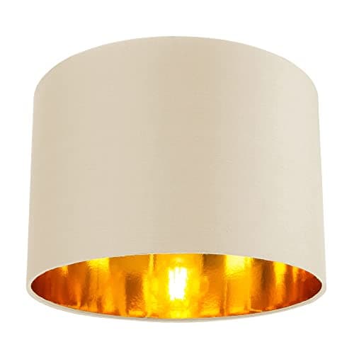 Image of Contemporary and Chic Soft Cream Cotton 10" Table or Pendant Circular Drum Lamp Shade with Shiny Copper Inner - 60watt Maximum by Happy Homewares