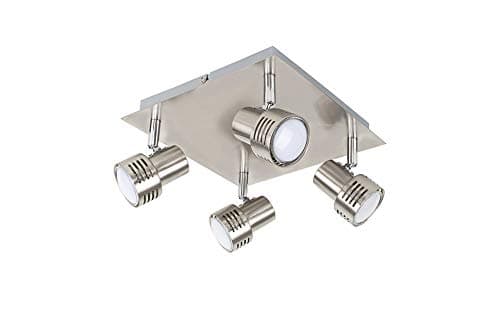 Image of MiniSun | Modern Chrome 4 Way GU10 Square Ceiling Spotlight - Complete with Thermal Plastic 5w High Power Frosted Lens Bulbs 6500K | Ceiling Lights & Home Improvements Essential | Mains Wired