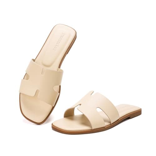 Image of Stratuxx Kaze Open Toe Flat Dress Sandals Womens Slide Comfortable Summer Black, White, Tan Sandals for Women, Apricot, 2 UK