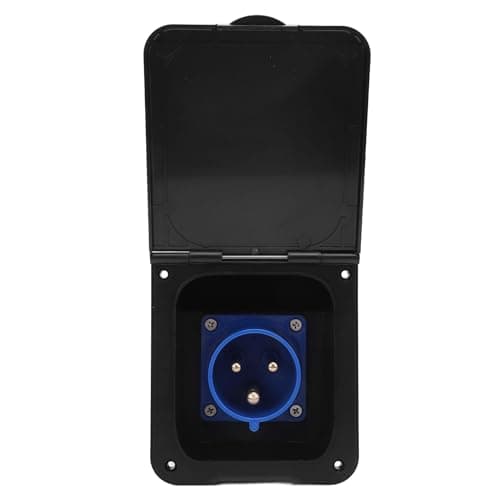 Image of Mains Flush Fit Socket, 3 Pin 32A Mains Plug Outlet Splashproof Hook Up Inlet Socket with Cover, Power Plug for Caravans Motorhomes Trailers (Black)