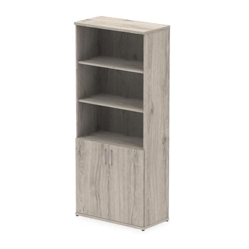 Image of Dynamic Office Solutions Impulse Open Shelves Cupboard Grey Oak 2000