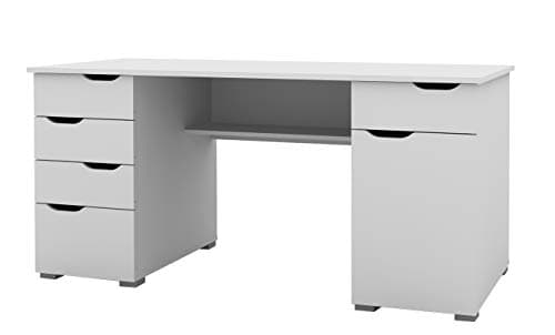 Image of Alphason Kentucky Sturdy Wood Effect Desk with 4 Stationery Drawers and Large Storage Drawer, White Oak and Gloss White, 750x1600x670mm