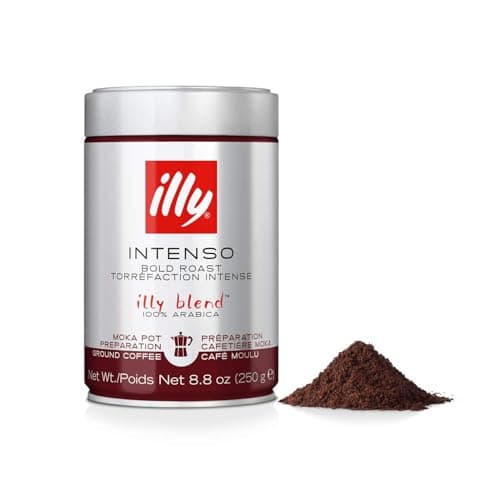 Image of illy Intenso Ground Coffee, Dark Roast, 100% Arabica, Ideal for Moka Pots, 250g Tin