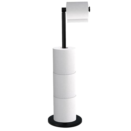 Image of Crystals Toilet Roll Holder Free Standing - 2 in 1 Stainless Steel Toilet Paper Holder, Up to 5 Toilet Roll Storage - No Drill Toilet Roll Stand, Black