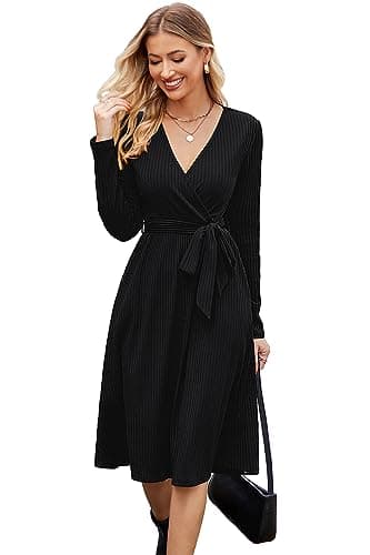 Image of Newshows Jumper Dress for Women UK Ladies Winter Dress Knitted Sweater Black Dresses for Wedding Guest