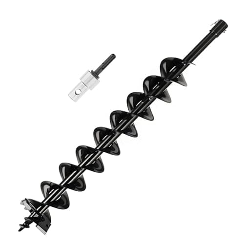 Image of Earth Auger Garden Drill Diameter 100 mm, Length 800 mm, Steel Earth Auger Drill For Fence Post Hole, Borer Ground, Petrol Spiral Digger, with Safety Bolts & Adapter