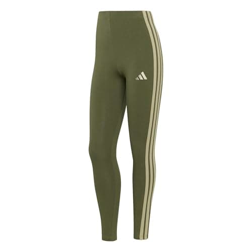Image of adidas Women's Essentials 3-Stripes Cotton Leggings, Olive strata/Wonder Cargo, XS