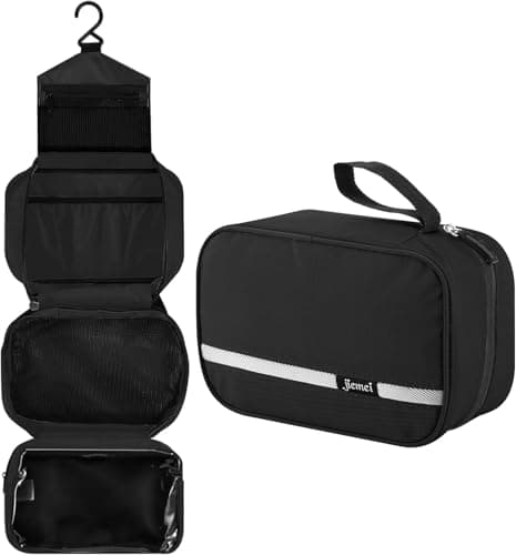 Image of jiemei Hanging Toiletry Bag Waterproof, Travel Wash Bag for Men & Women with 4 Compartments, Foldable Compact Size, Super Durable Fabric