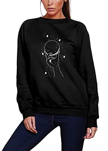 Image of Hand Crystals Moon and Stars - Youth & Womens Sweatshirt - Healing Health Quartz XS Black