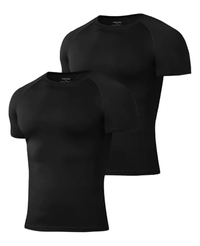 Image of Niksa 2Packs Compression Tops for Men Short Sleeve Running T-Shirts Mesh Design Quick Dry Base Layer Shirts for Gym Sports Fitness Workout Cycling,Training, Black,S