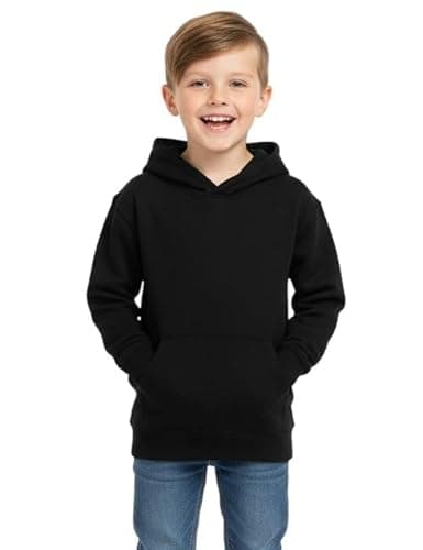 Image of RUBAB Kids Pullover Hoodie – Boys & Girls Hooded Sweatshirt, Soft Fleece Warm Jumper, Casual School Wear Top, Ages 5–14 Years (11 Years, 12 Years, Black)