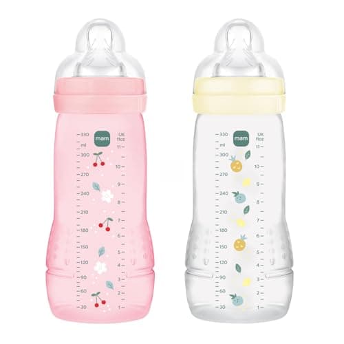 Image of MAM Easy Active 6+ Months, Berry + Pearl (2 x 330 ml) - with Silicone Teat, Ultra Fast X-Speed, for Babies with Airtight Seal