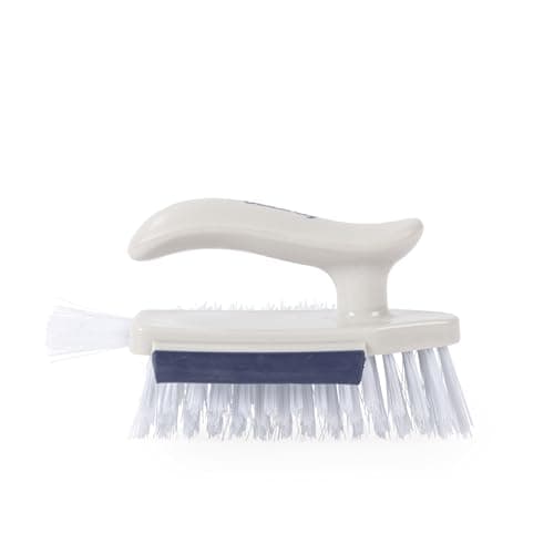 Image of Beldray 4-in-1 Bathroom Buddy – Multipurpose Deep Clean Scrubbing Brush, V-Shaped, Squeegee Edge, Narrow Side & Tail Bristles, Ergonomic Handle, Suitable for Floors, Tiles, Corners & More