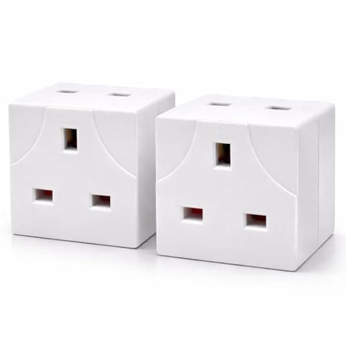 Image of 2 Way UK Plug Adapter 13A 250V – Double 3 Pin Socket Extension Multi Plug Block Adapter for Home, Office & Indoor Use (2 Pack)