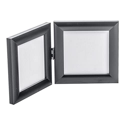 Image of Nicola Spring Folding 2-Photo Frame - Fits Photo Size 4 x 4 (10 x 10cm) - Pack of 1 - Black Picture Frame Small Square with Stand Freestanding Photo Certificate Display Poster