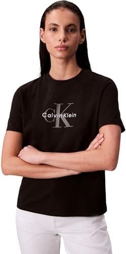 Image of Calvin Klein Women’s Short Sleeve Round Neck Hero Classic Monologo T-Shirt, Black (Black), L