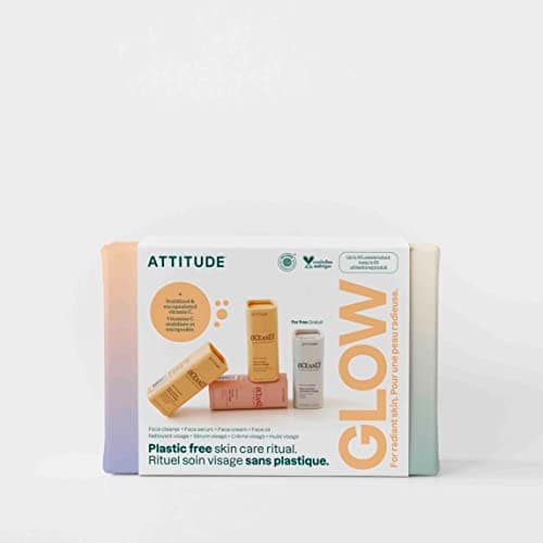 Image of ATTITUDE Oceanly Radiant Skin Daily Facial Care Routine Box Set, EWG Verified, Plastic-free, Plant and Mineral-Based Ingredients, Vegan Skin Care Products, PHYTO GLOW, Set of 4 Travel Size Bars