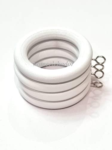 Image of 35mm Wooden Curtain Hanging Ring Hooks with Eyes White Wood Drapery Curtain Rings Rod Hanging Sliding Eyelet for 32mm Poles Pack of 12.