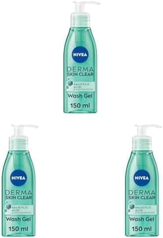 Image of NIVEA Derma Skin Clear Wash Gel (150ml), Deep Cleansing Salicylic Acid Face Wash Enriched with Niacinamide to Cleanse Pores and Remove Impurities, For Blemish-Prone Skin (Pack of 3)