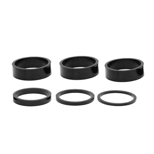 Image of 6 Pcs Headset Spacers 1 1/8", Aluminium Alloy Headset Spacers for Bikes, 28.6mm MTB Road Bike Stem 2mm/3mm/5mm/3x10mm Black