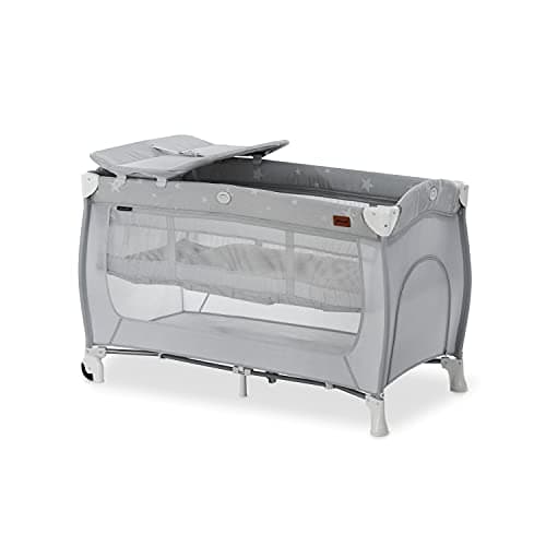Image of hauck Sleep N Play Center, Stars - Travel Cot Set with Changing Mat, Newborn Height, Hatch, Wheels & Travel Bag, Fast & Compact Folding, from Birth up to 15 kg, 120cm x 60cm