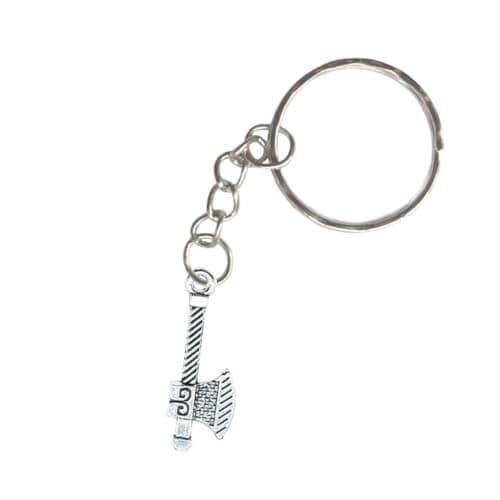 Image of Small Metal Axe Keyring Viking Medieval Battle Keychain Celtic Norse Silver Gift Key Chain Ring Men's Accessory Chopping Wood Xmas Novelty Pendant Charm
