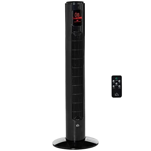 Image of HOMCOM 38'' Freestanding Tower Fan, 3 Speed 3 Mode, 12h Timer, 70 Degree Oscillation, LED Panel, 5M Remote Controller, Black