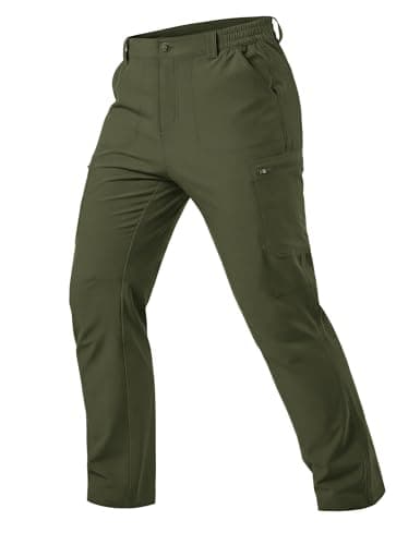 Image of MAGCOMSEN Men's Cargo Work Trousers Waterproof Outdoor Camping Hiking Pants with Zip Pockets Army Green, 34