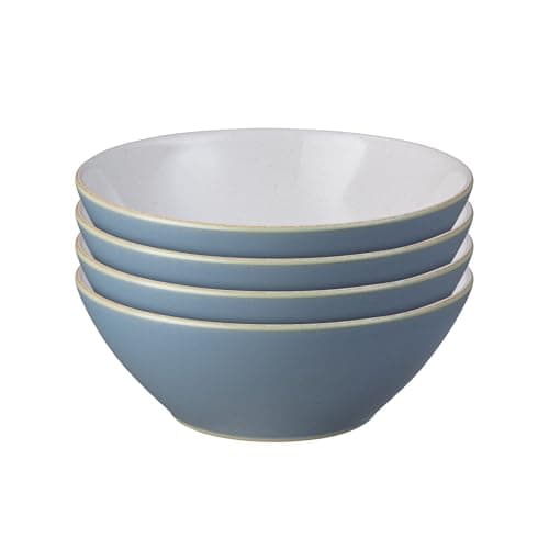 Image of Denby - Impression Blue Cereal Bowls Set of 4 - Dishwasher Microwave Safe Crockery - Ceramic Stoneware Tableware Soup Bowls