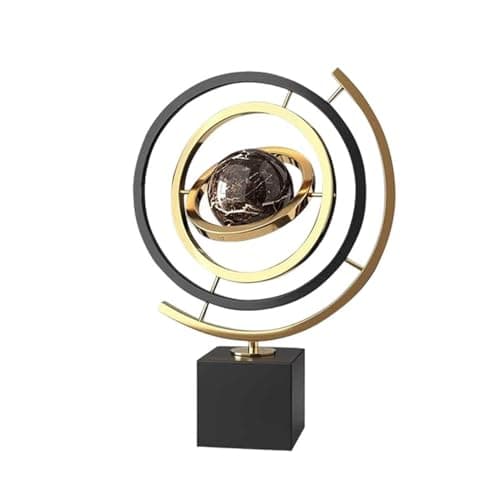 Image of Modern Orbital Planet Sculpture - Gold Metal Rotating Globe with Stand Black Decorative for Home - Hotel, Office, Interior, Living Room, Bedroom, TV - Rectangular Cabinet, Ho Base