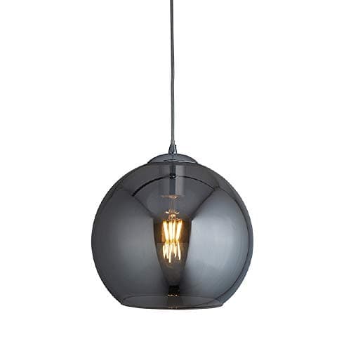 Image of Searchlight 1621SM Balls Polished Chrome & Smoked Glass Vintage Pendant Ceiling Light 25cm | Retro Glass Dome Globe Shade | 1 x E27 ES Lamp Required (Not Included) | Free Air Freshener Promo