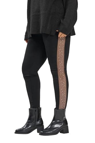 Image of Yours Curve Diamante Mesh Side Stripe Leggings - Women's - Plus Size Curve Black