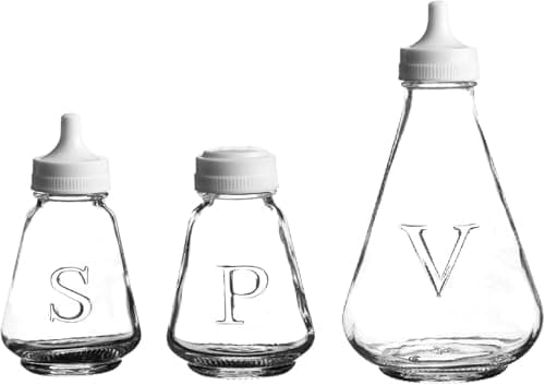 Image of ASA® Ravenhead Essentials Salt Pepper & Vinegar Pots - Serving Bottle - Shaker Cap Top - Clear - Pack of 3