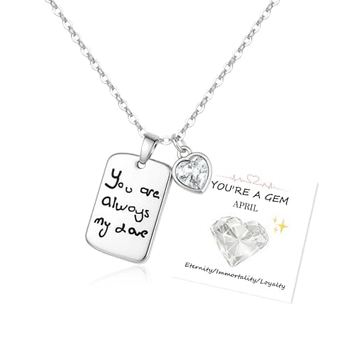 Image of April Birthstone Necklace Adjustable Sterling Silver Heart Crystal Necklace for Women April Birthday Gifts for Women Birthstone Jewellery Gift for Love Mom Sister Daughter Friends