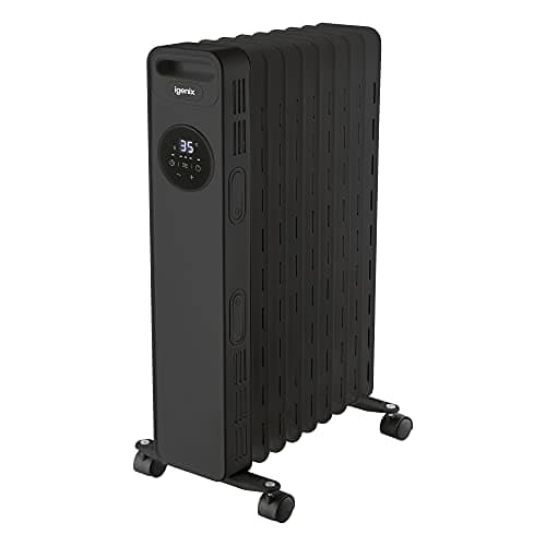 Image of Igenix IG2621BL Digital Oil Filled Radiator, 2kW/2000W 9 Fin Electric Heater with Remote Control, 3 Adjustable Heat Settings & Overheat Protection, Black