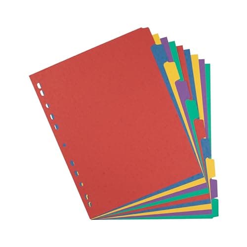 Image of Elba A4 Extra-Wide Pressboard Dividers, 10-Part Assorted Colours, Filing Index Tabs, Punched Pocket Compatible