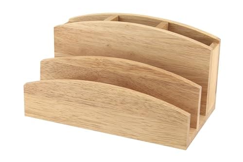 Image of apollo THE HOUSEWARES BRAND Letter Rack Pen Tidy, Organiser, Stand, Hevea Wood, Great Idea, Size: 23x14x12cm, Natural