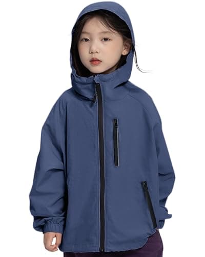 Image of Rolanko Girls Waterproof Hooded Jacket Lightweight Raincoat Windbreaker Outwear Rain Jackets for Kids Boys 7-14 Years, Navy, Size: 160/11-12 Years