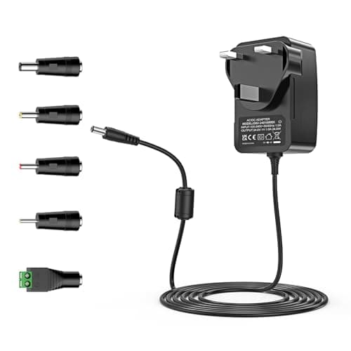 Image of 24V DC Power Supply, AC/DC Adapter 100-240V 50/60HZ 24Volt, 24V 1A Power Adapter, for Essential Oil Diffuser Humidifier Air Cleaner LED Strip Light CCTV Camera Nail Lamp and more, UK Plug and 5 Tips
